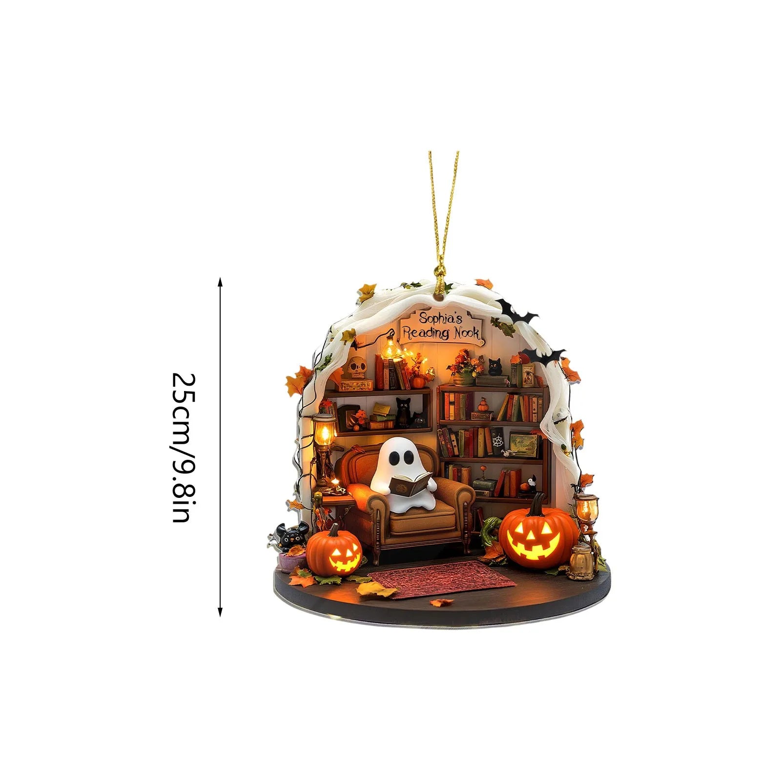 Halloween Ghost Reading Ornament – 2D Flat Party Decor