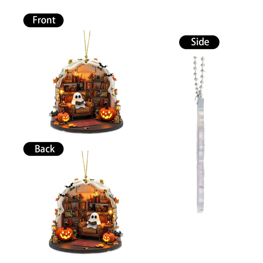 Halloween Ghost Reading Ornament – 2D Flat Party Decor