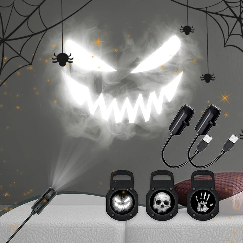 Halloween USB Skull Projector Light – Rotating Ghost LED Lamp