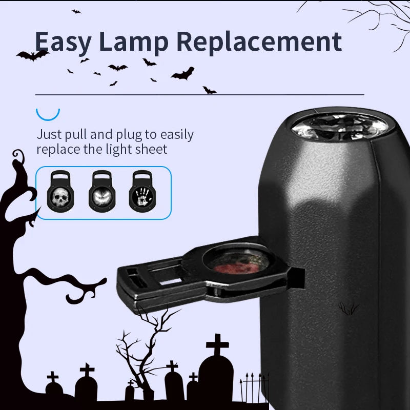 Halloween USB Skull Projector Light – Rotating Ghost LED Lamp
